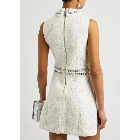 Alice + Olivia Womens White Ellis Chain Trim Tweed Collared Mini Dress S… - Picture 8 of 16